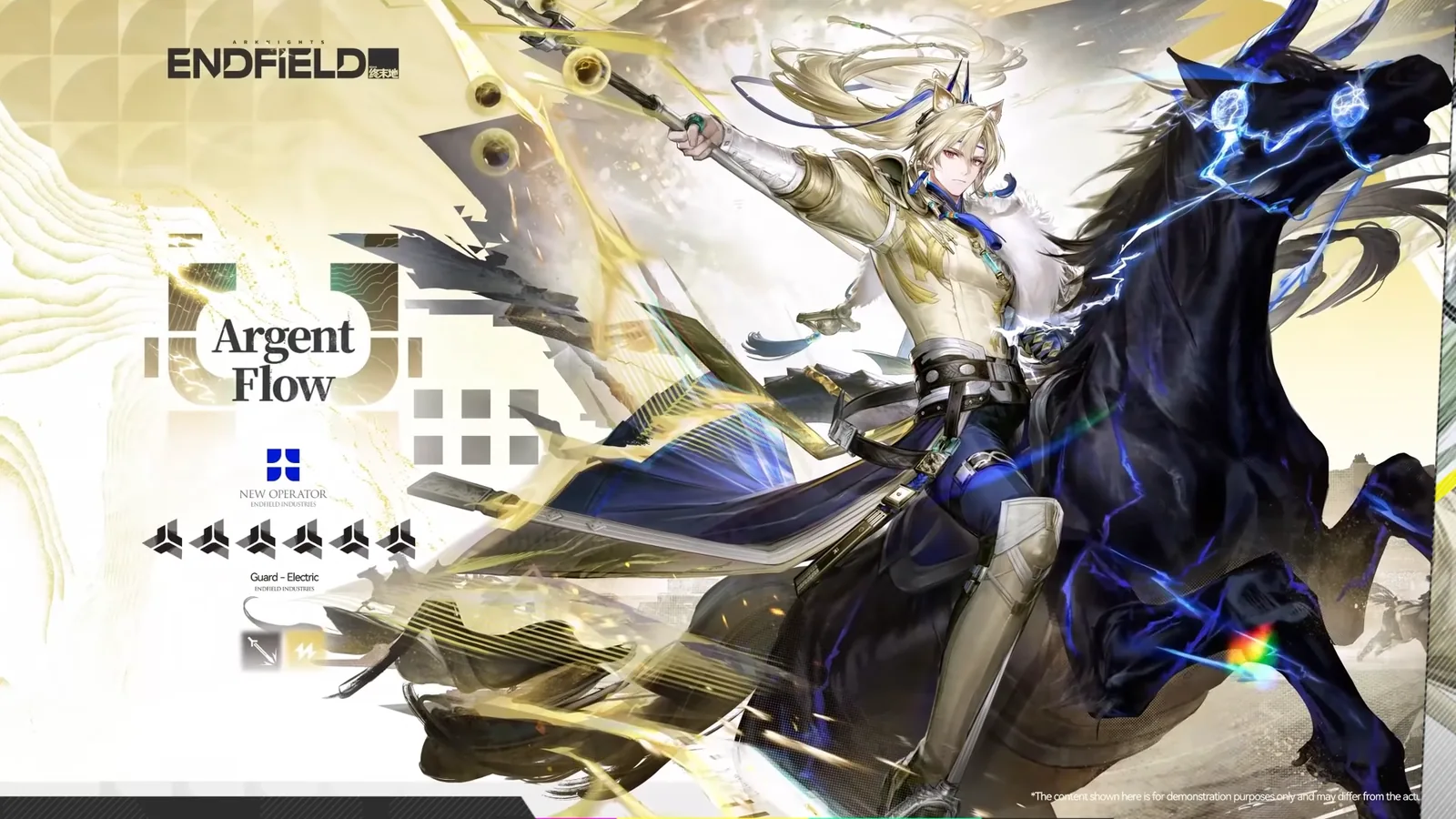 Endfield Argent Flow operator splash: new 6-star operator, Guard, Electric, riding a black horse with lightning in the 1.6 program