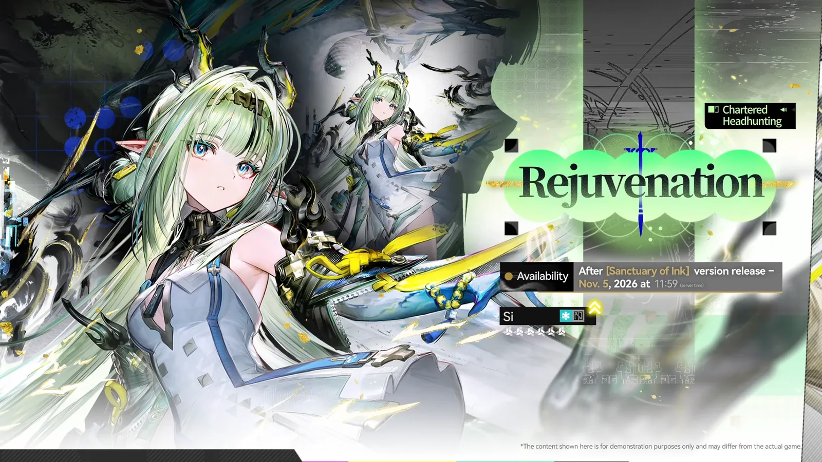 Endfield Si Rejuvenation Chartered Headhunting banner, available after Sanctuary of Ink version release until Nov. 5, 2026 at 11:59 server time