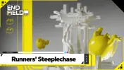 Runners' Steeplechase event card: yellow Chubby Lung balloons on a course
